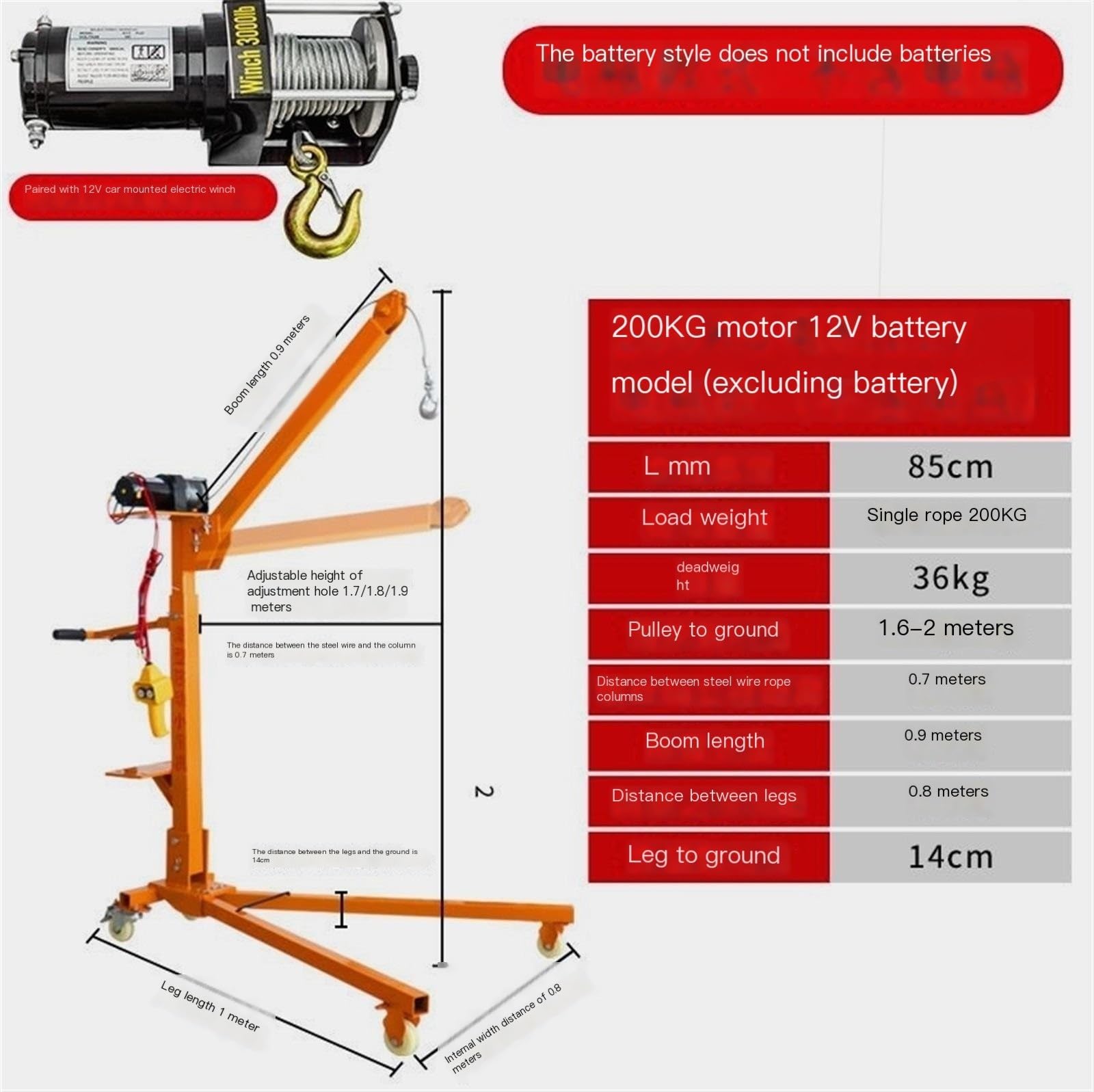 SDdPulse Grúa pequeña portátil móvil, elevador de grúa montado en vehículo doméstico, eléctrico 24 V 500 kg, eléctrico 12 V 200 kg