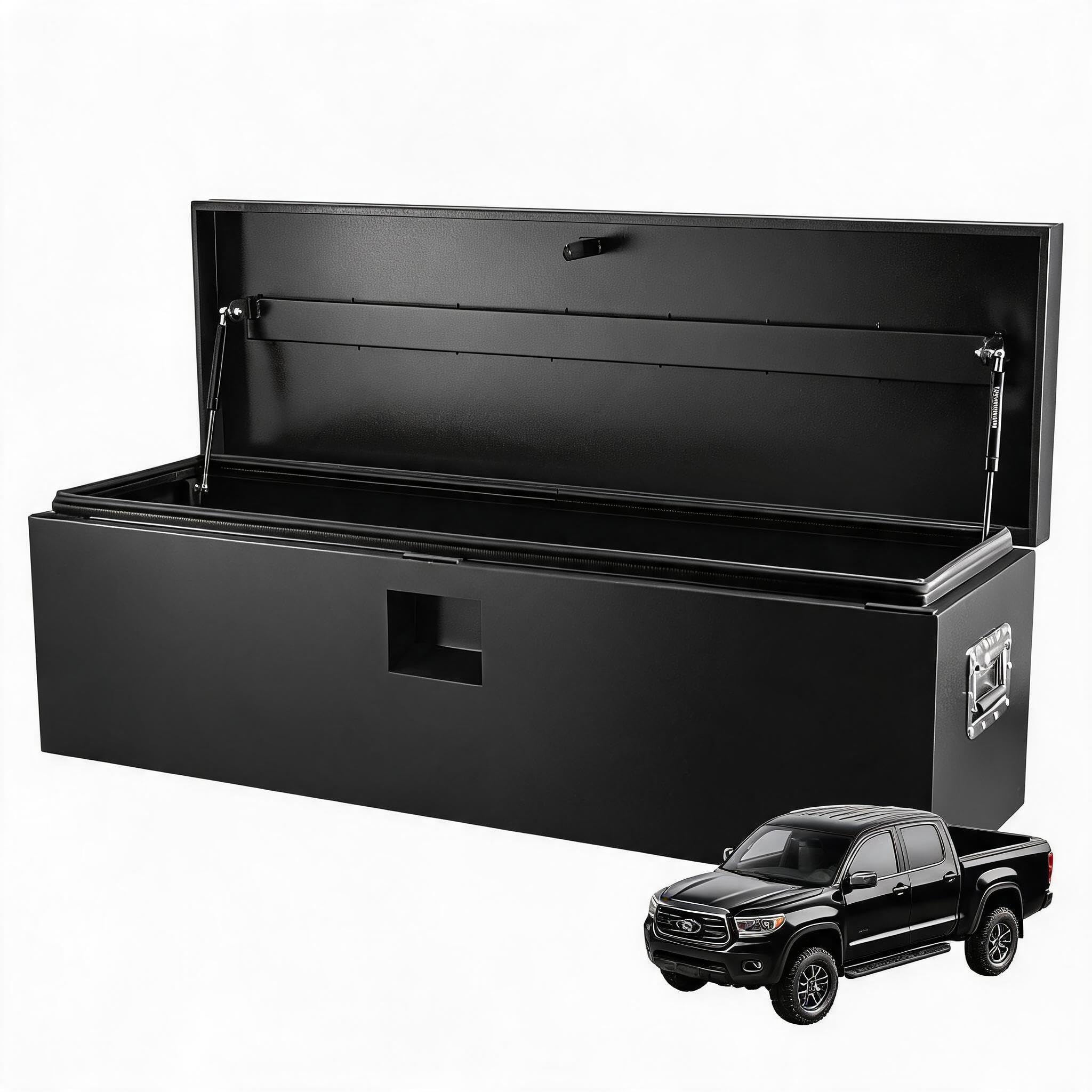 GarveeLife Werkzeugkasten aus Eisen für Pickup, Abschließbare Truck Tool Box mit Doppeldeckel, Wetterfeste Laderaumkiste mit Vertiefungsdeckel, 38 × 38 × 91 cm