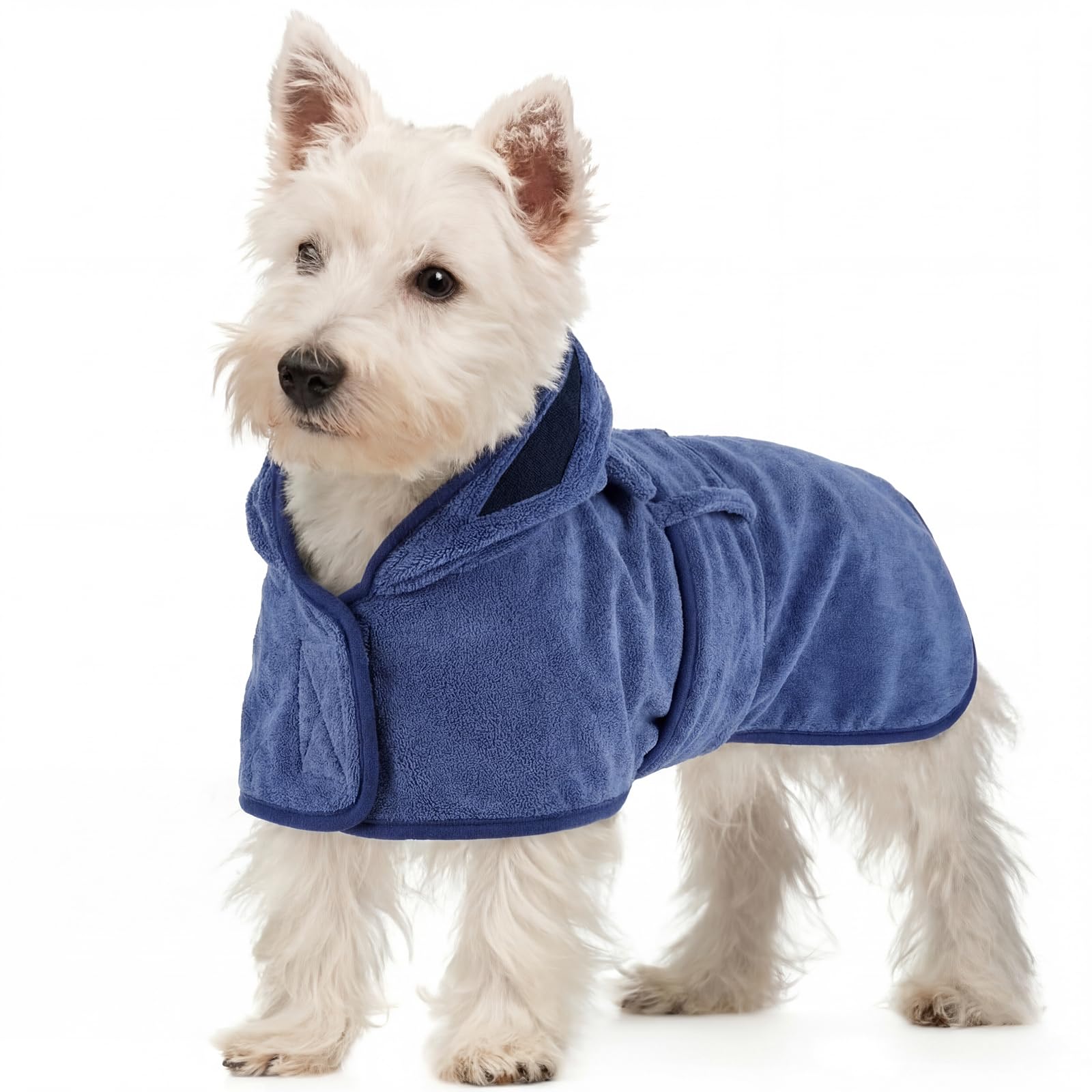 OUOBOB Dog Drying Coat, Bathrobe for Drying Dogs, Dog Towels for Small Dogs, Microfibre Robe Super Absorbency with Hood & Adjustable Belly Straps for Dachshund, Yorkie, Chihuahua (Blue, S) — image 1