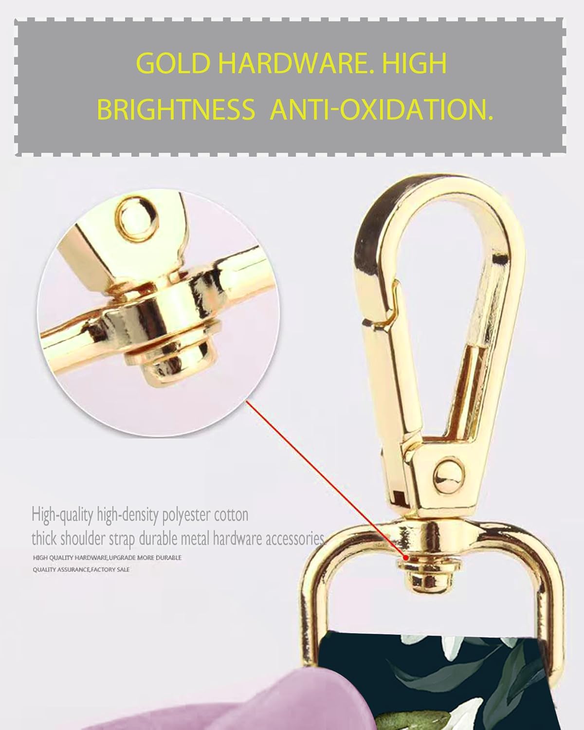 Purse Strap Replacement Belt Crossbody 1.5" Wide Golden Buckle Cute Shoulder Strap Durable Adjustable Guitar Straps for Canvas Bag Handbag Beautiful Flowers - Image 2