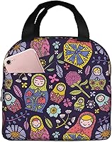 Vista 30 de Fiokroo Lonchera aislada con estampado a cuadros blancos y negros y negros, bolsa de almuerzo reutilizable para escuela, trabajo, universidad