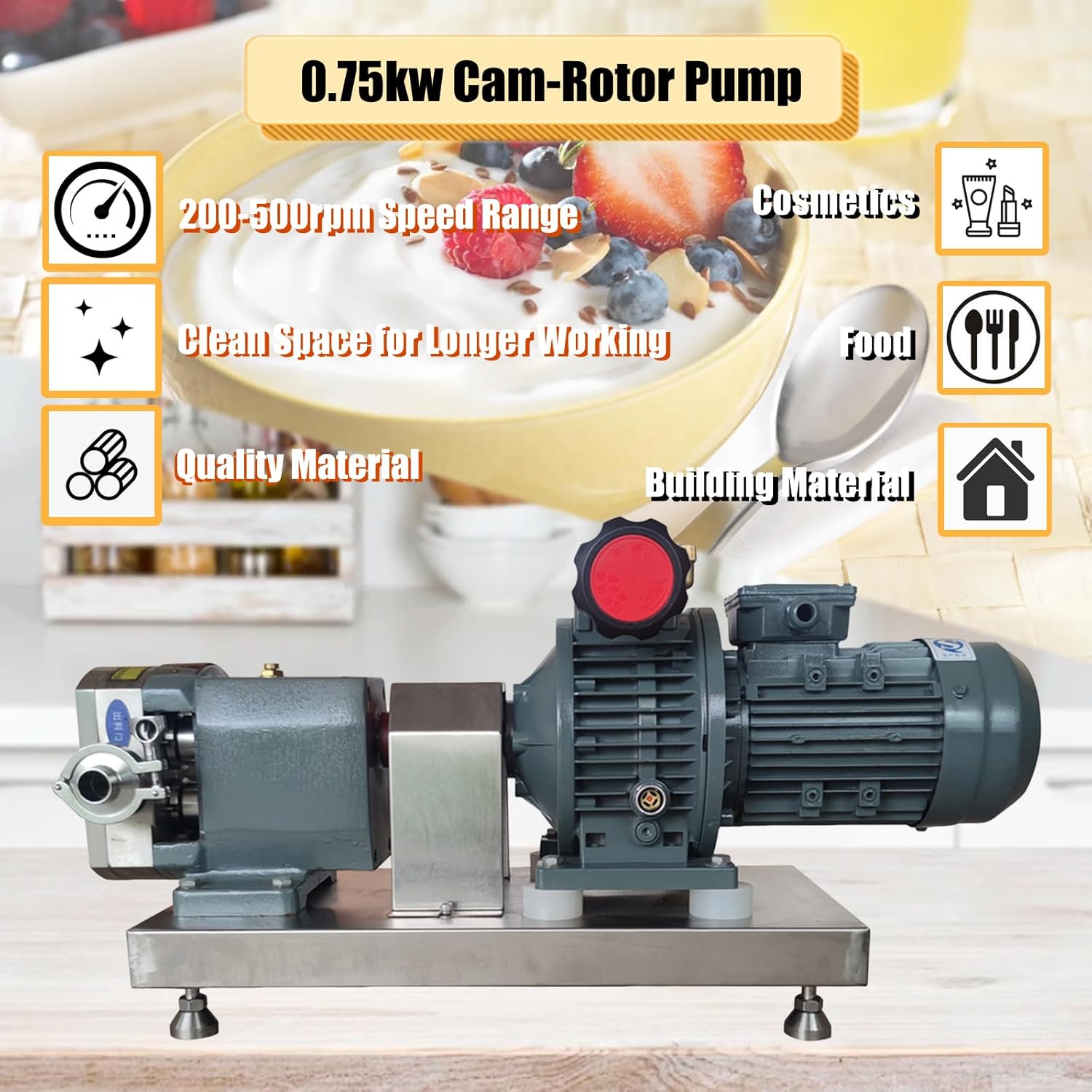 Cam-Rotor Pump Colloid Three-Lobe Pump Synchronous Rotor 0.75kw Rotor Cam Pumping Tool High Viscosity Liquid Transfer Rotor Pumping Machine, 220V Triphase