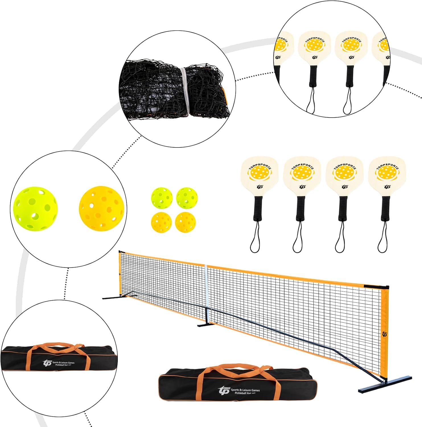 Pickleball Set with a Pickleball Net 4 Pickleball Paddles 4 Pickleballs a Carrying Bag Pickleball Net Size 22ftx36inx20in