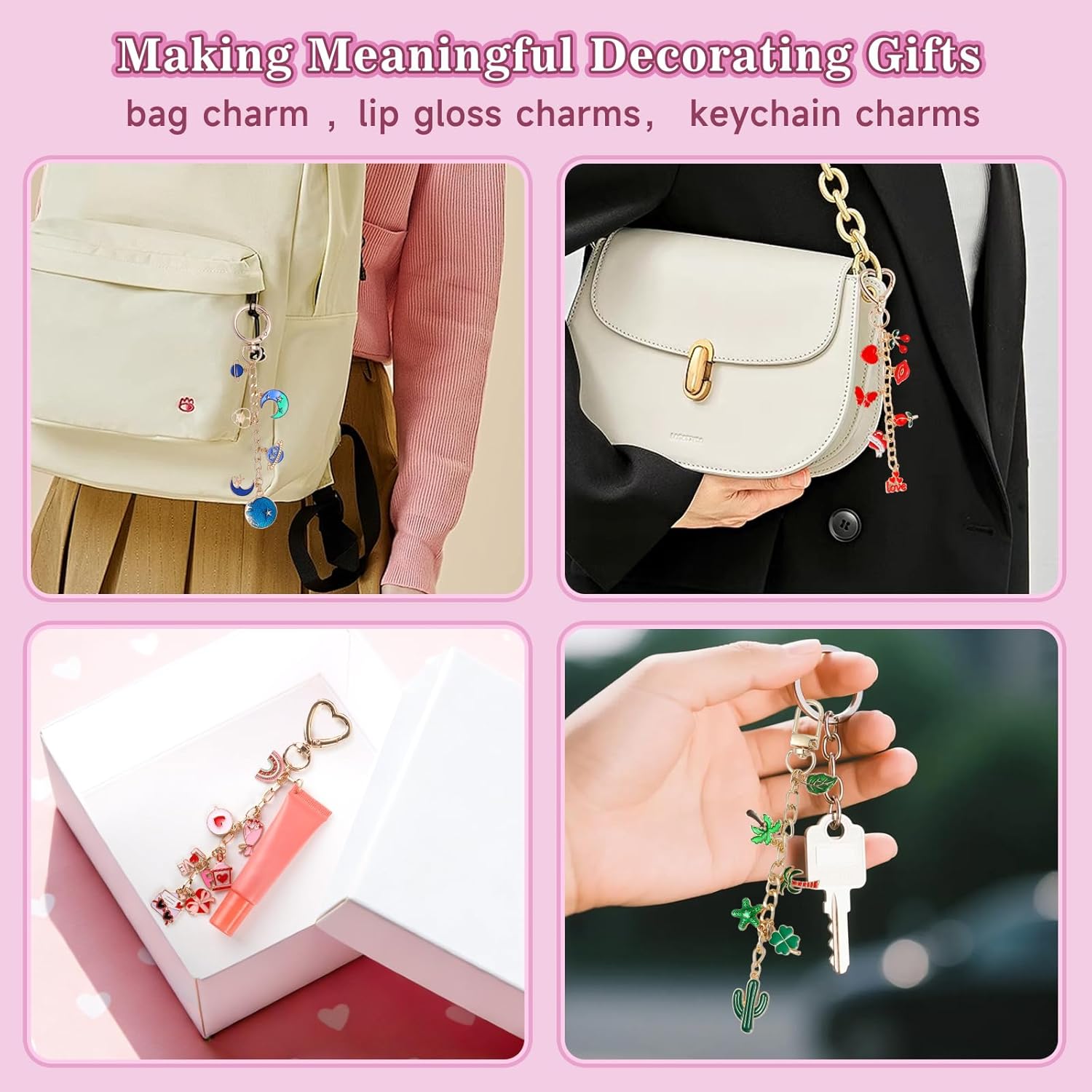 Riwiuue 350Pcs Lip Gloss Keychain Making Kit, DIY Charms Key Chain Making Kit with Bag Charm Supplies, Pendant, Jump Ring, Crab Clip, Pliers, Gift Bag and Tools, Valentine's Day Gift - Image 6