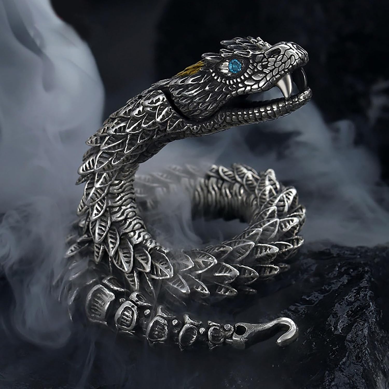Vintage Snake Chain Bracelet, Old Metal Copper Luxurious Styling Ouroboros Bracelet Zodiac Snake Hook Clasp for Men Women Accessories image 2