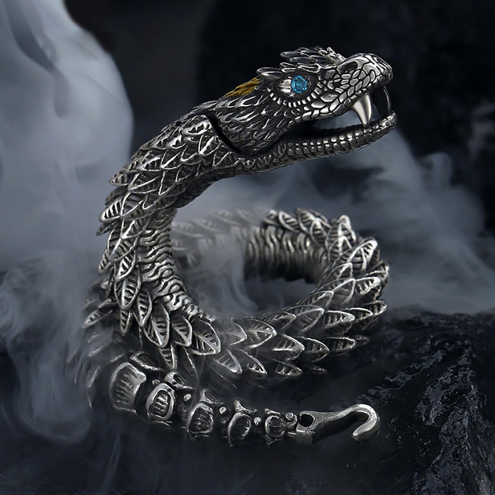 Pulsera vintage de cadena de serpiente, de metal antiguo, lujoso, estilo Ouroboros, pulsera de serpiente del zodiaco, cierre de gancho para hombres y mujeres, accesorios, Cobre, No es una 2