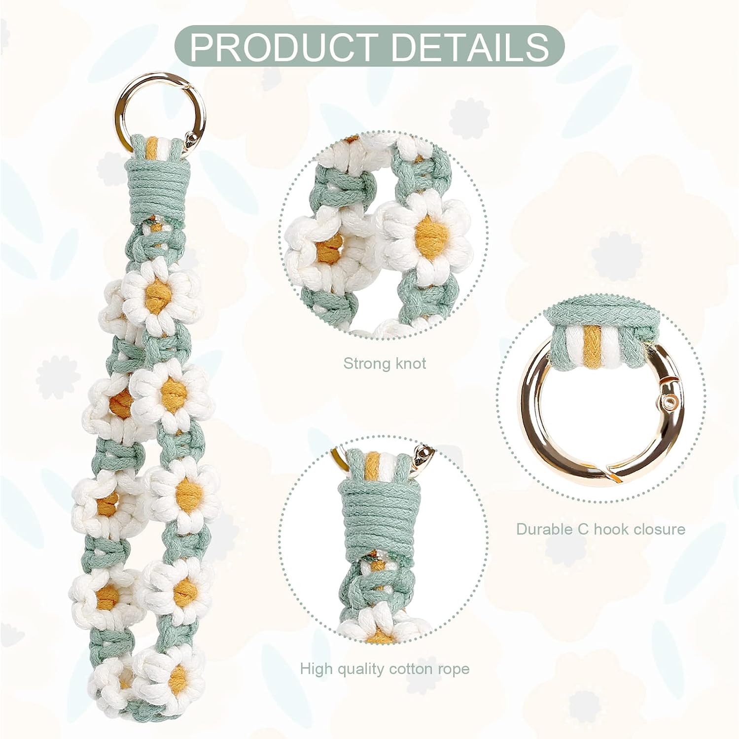 elephtree Boho Macrame Keychain Wristlet Keychain Weave Exquisite Keyring Holder Bracelet Handmade Wrist Lanyard for Women