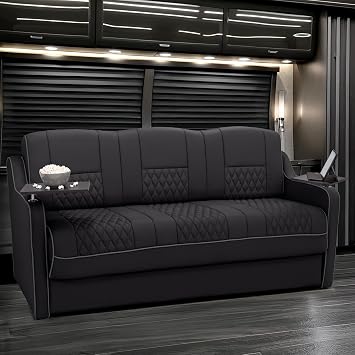 Gravitas DX RV Sofa Bed, 78" Wide, Ultimate Leather, Black and Charcoal