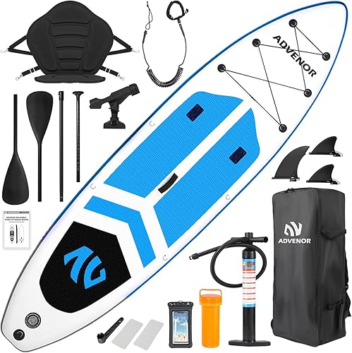Vista 11 de ADVENOR Tabla de Paddle Board de 11' x 33" x 6" Extra Ancha Inflable Stand Up Paddle Board con Bomba de Mano, Correa, Pala Ajustable Para Versión