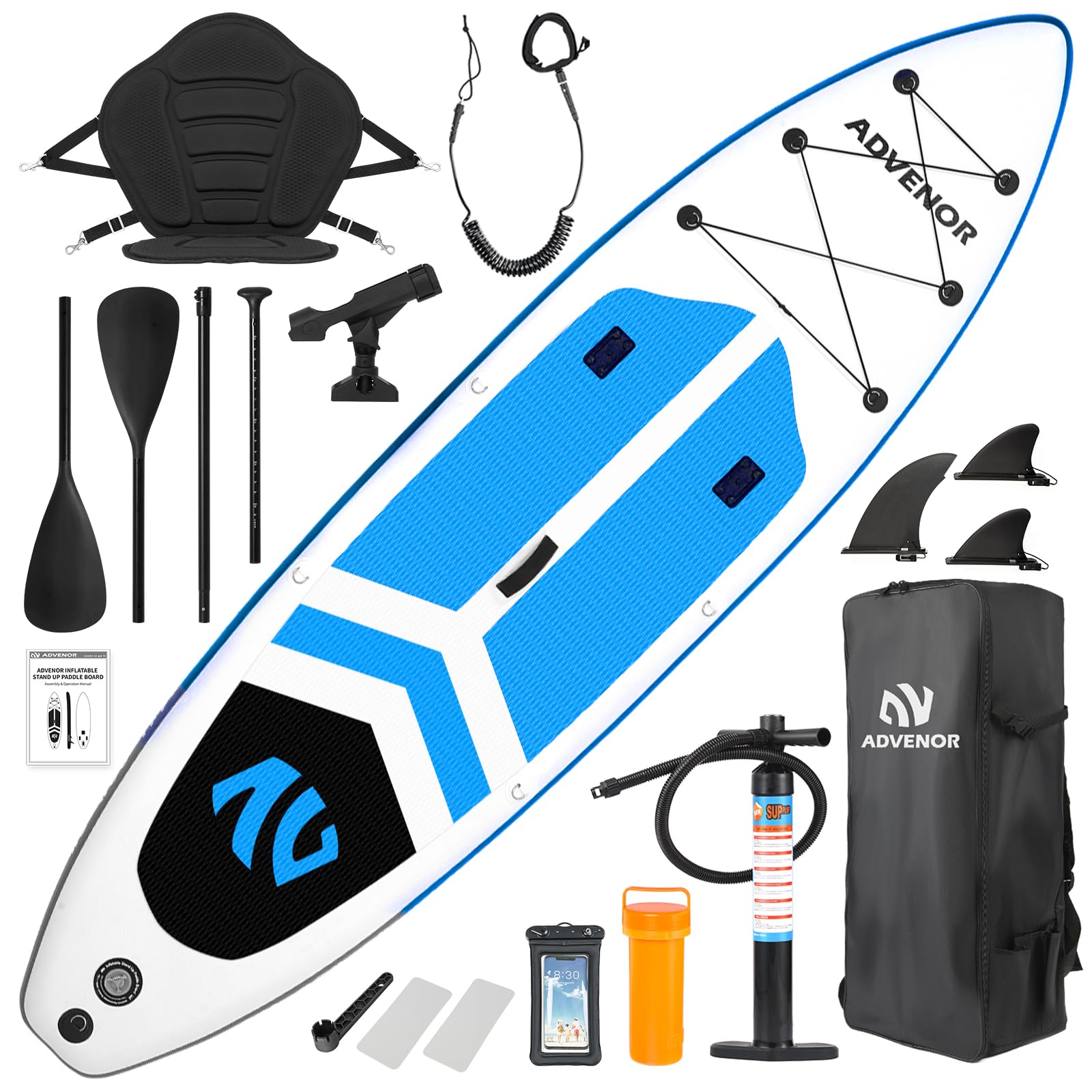 ADVENOR Paddle Board 11'x33 x6 Extra Wide Inflatable Stand Up Paddle Board with Hand Pump,Leash, Adjustable Paddle For Basic Version, Extra Kayak Paddle Kayak Seat 2 Fishing Mounts For Fishing Version