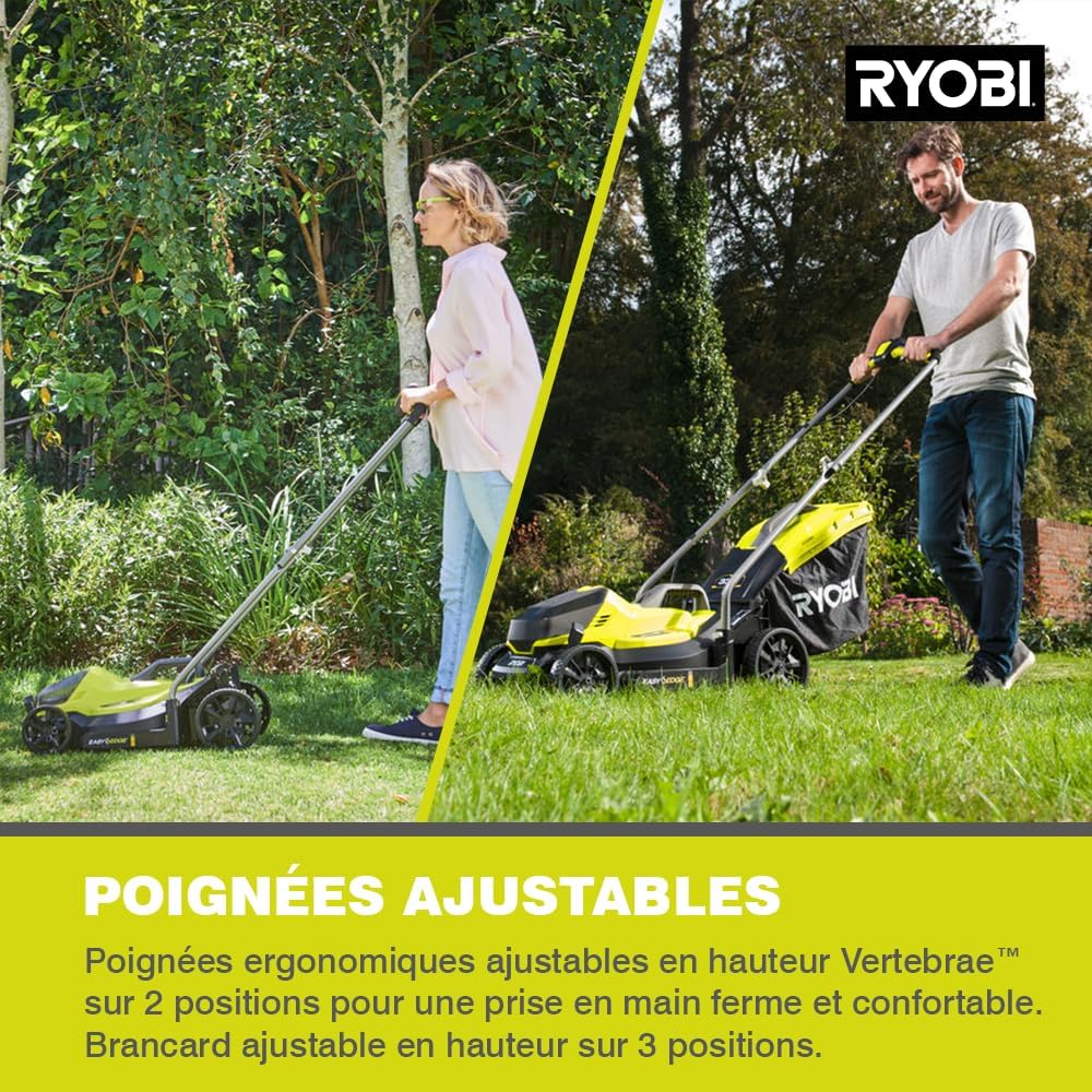 RYOBI - Tondeuse pousée sans Fil 18V One+ OLM1833B – Largeur Ø33 cm, Bac 35L, 5 Réglages de Hauteur Centralisées – Idéale Petits Jardins – Batterie Non Incluse — vue 6