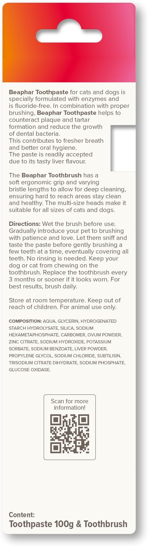 Beaphar - Toothbrush & Toothpaste Dental Care Kit for Cats & Dogs - Double-Ended Toothbrush & Liver Flavoured Toothpaste with Enzymes - Helps Control Plaque & Tartar - 1 Toothbrush & 100g Toothpaste