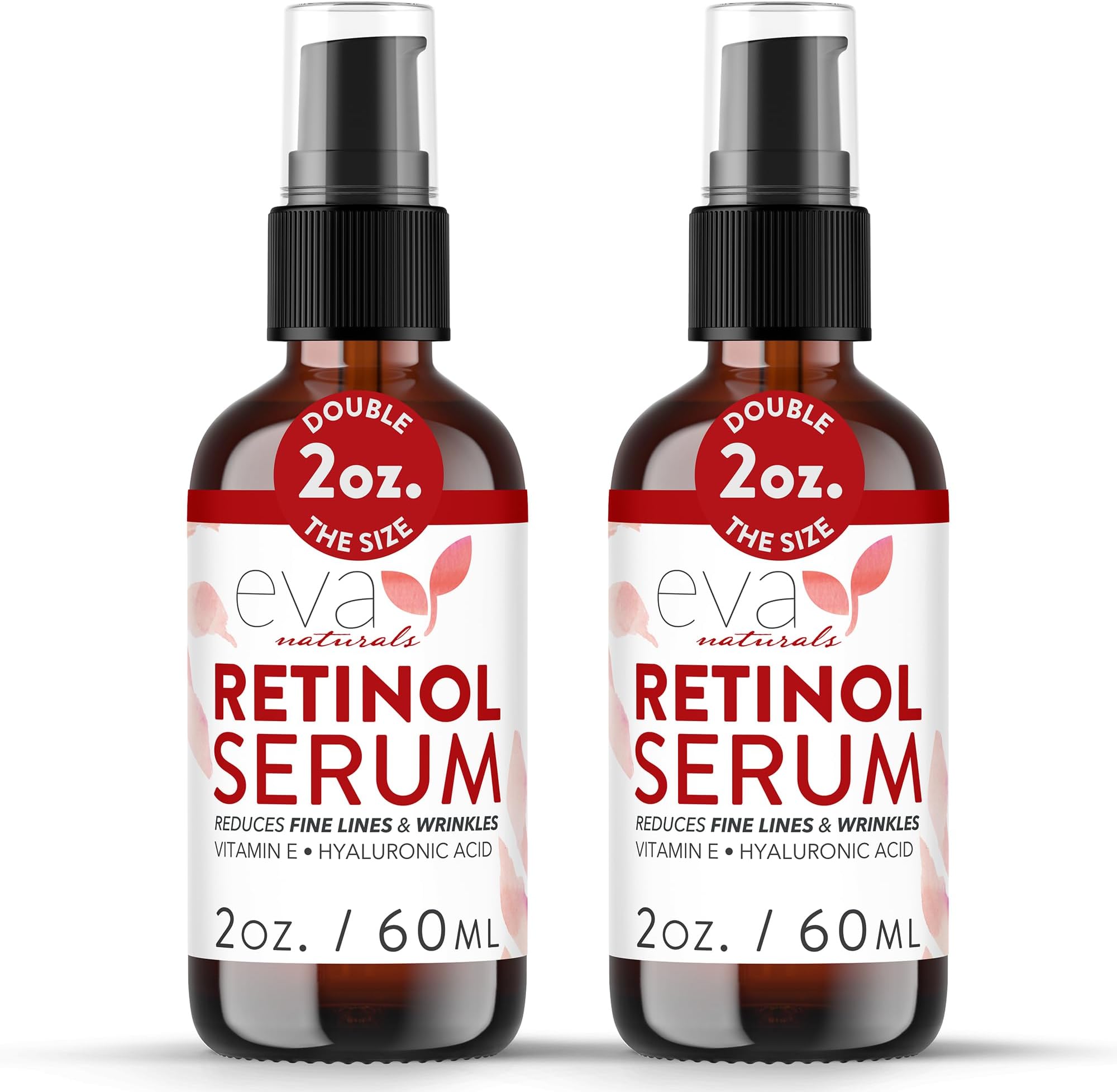 Retinol Serum by Eva Naturals - 2.5% Retinol Serum for Face with Hyaluronic Acid, Vitamin E & Organic Aloe - Retinol Face Serum that Reduce Wrinkles, Fine Lines & Dark Spots - Anti Aging Serum, 2 Pack