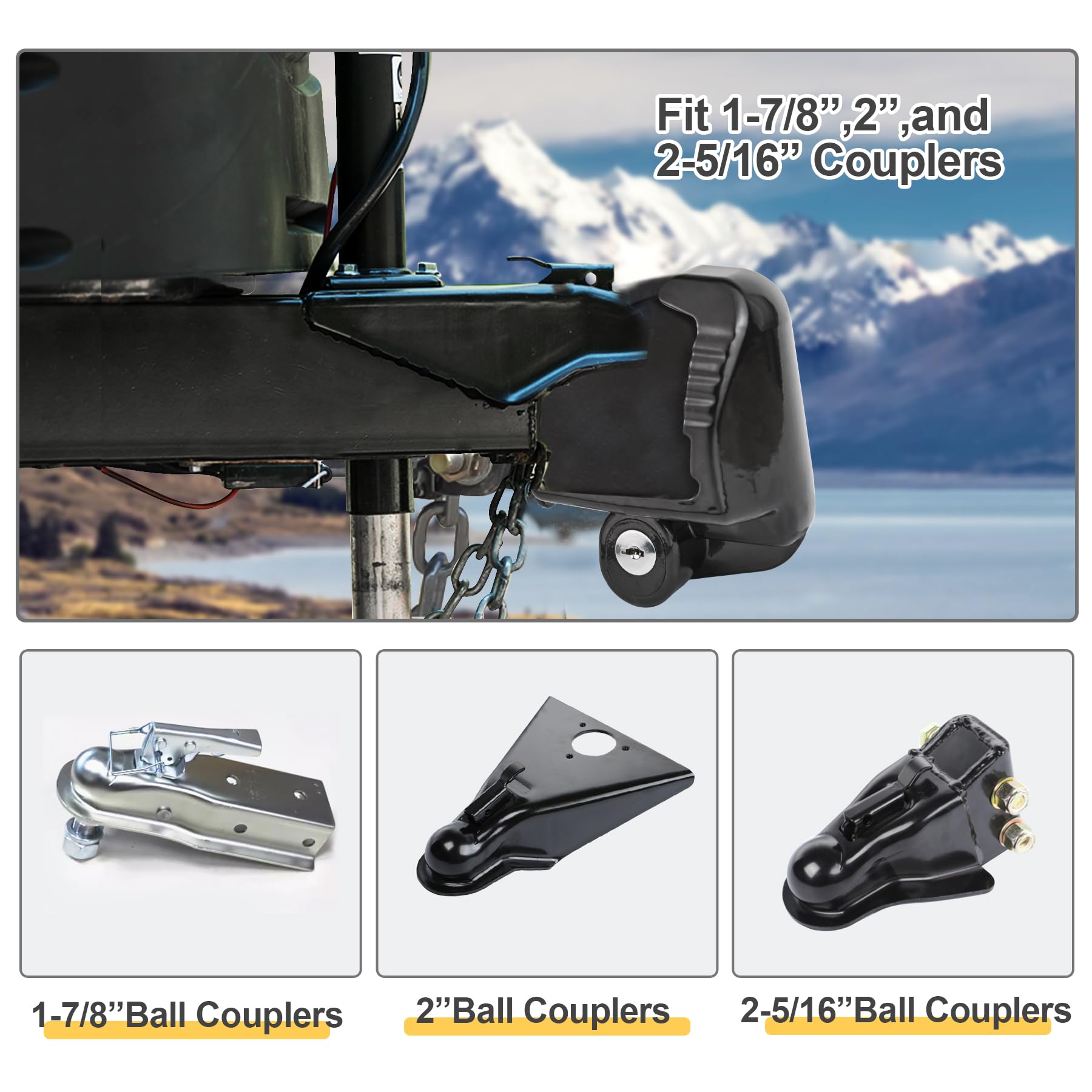 Cerradura de remolque con llaves para acopladores de 1-7/8 pulgadas, 2 pulgadas y 2-5/16 pulgadas, accesorios universales para barcos, vehículos, remolques y caravanas, acero