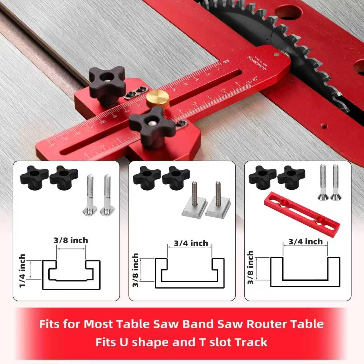 Thin Rip Jig Table Saw Jig Guide, Making Repetitive Narrow Thin Strip Cuts, Anti-Kick Back, Fits for 3/8" x 3/4" T and U Slot, for Table Saw Band Saw Router Table Woodworking Tools