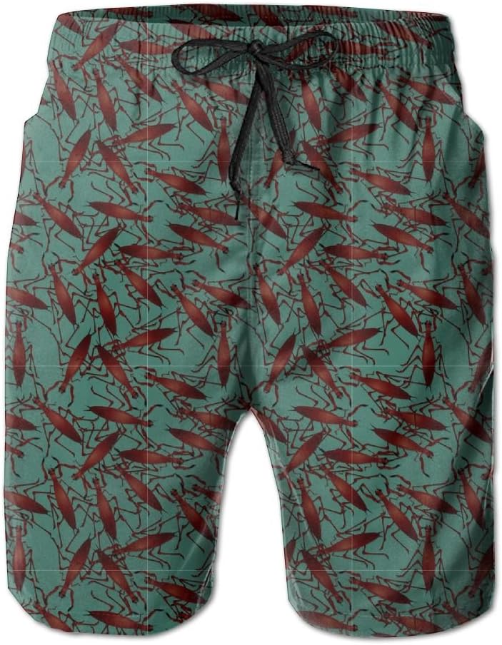 Green Background Red Mantis Summer Surf Men's Beach Swim Shorts
