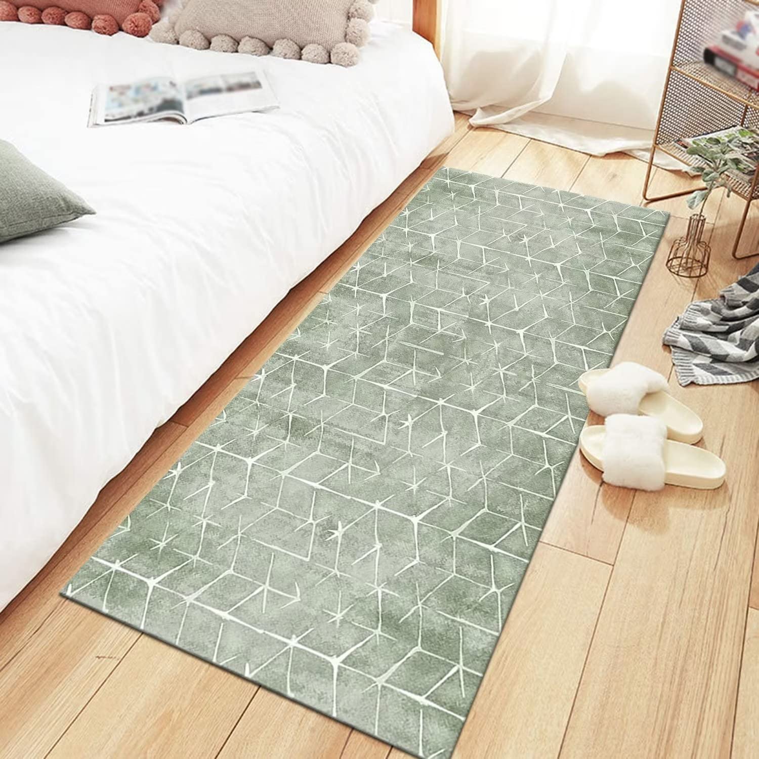 Tappeto Passatoia Lungo 3x1,1m Antiscivolo Lavabile Per Cucina Corridoio, Verde Moderno, 110x300 Cm