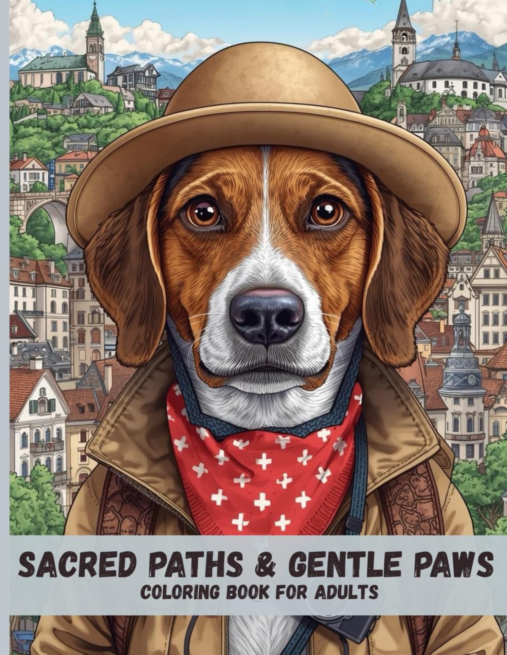 Sacred Paths & Gentle Paws: Peaceful Adult Coloring Pages of Dogs Traveling the World in Calm and Reflection