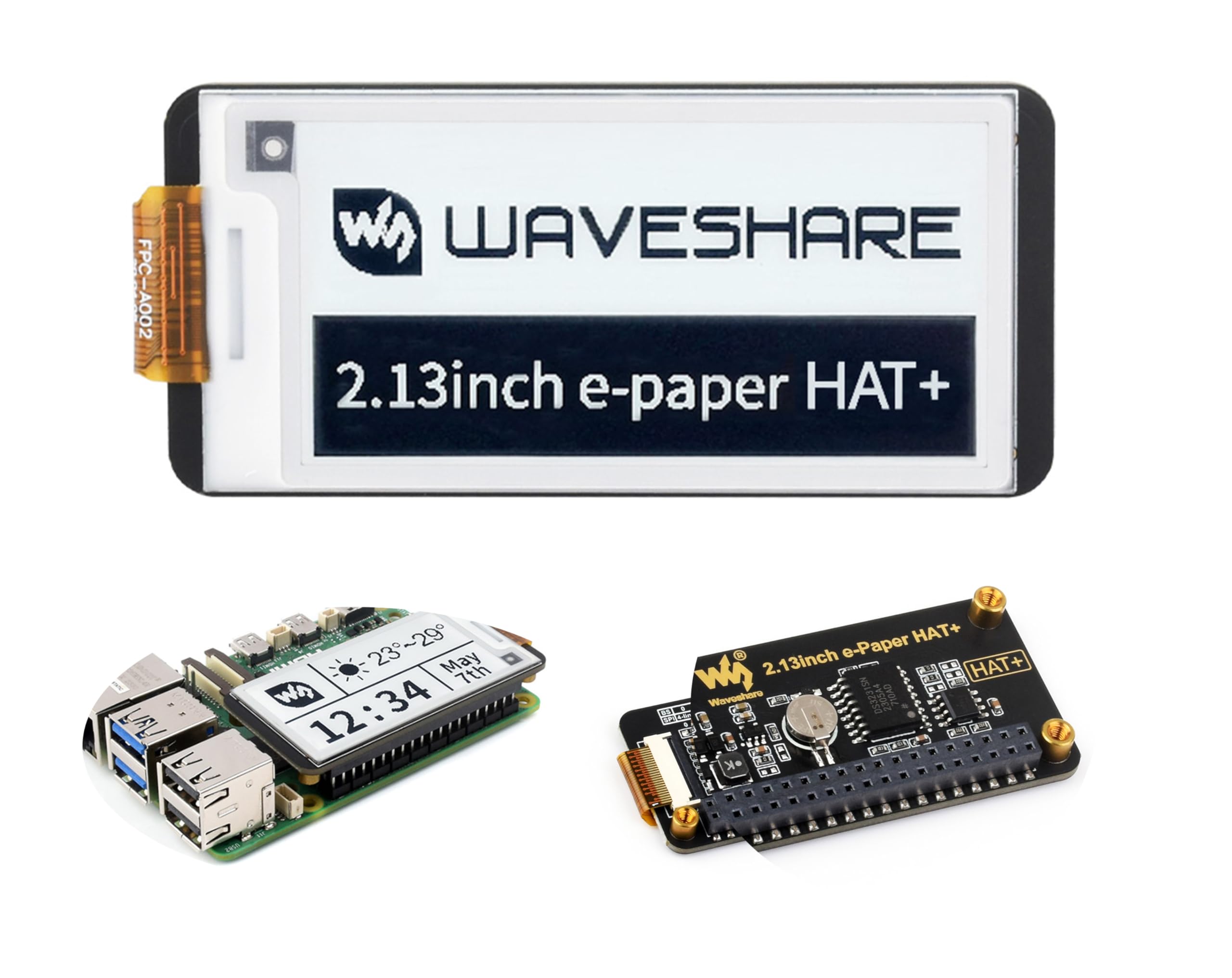 5,4 cm E-Paper HAT+ für Raspberry Pi 5/4B/3B+/3B/2B/A+/Zero W/WH/Zero 2W/Jetson Nano, E-Ink Display HAT+ Standard 250x122 Pixel SPI Interface mit Pwnagotchi Tutorial Support Partial Refresh