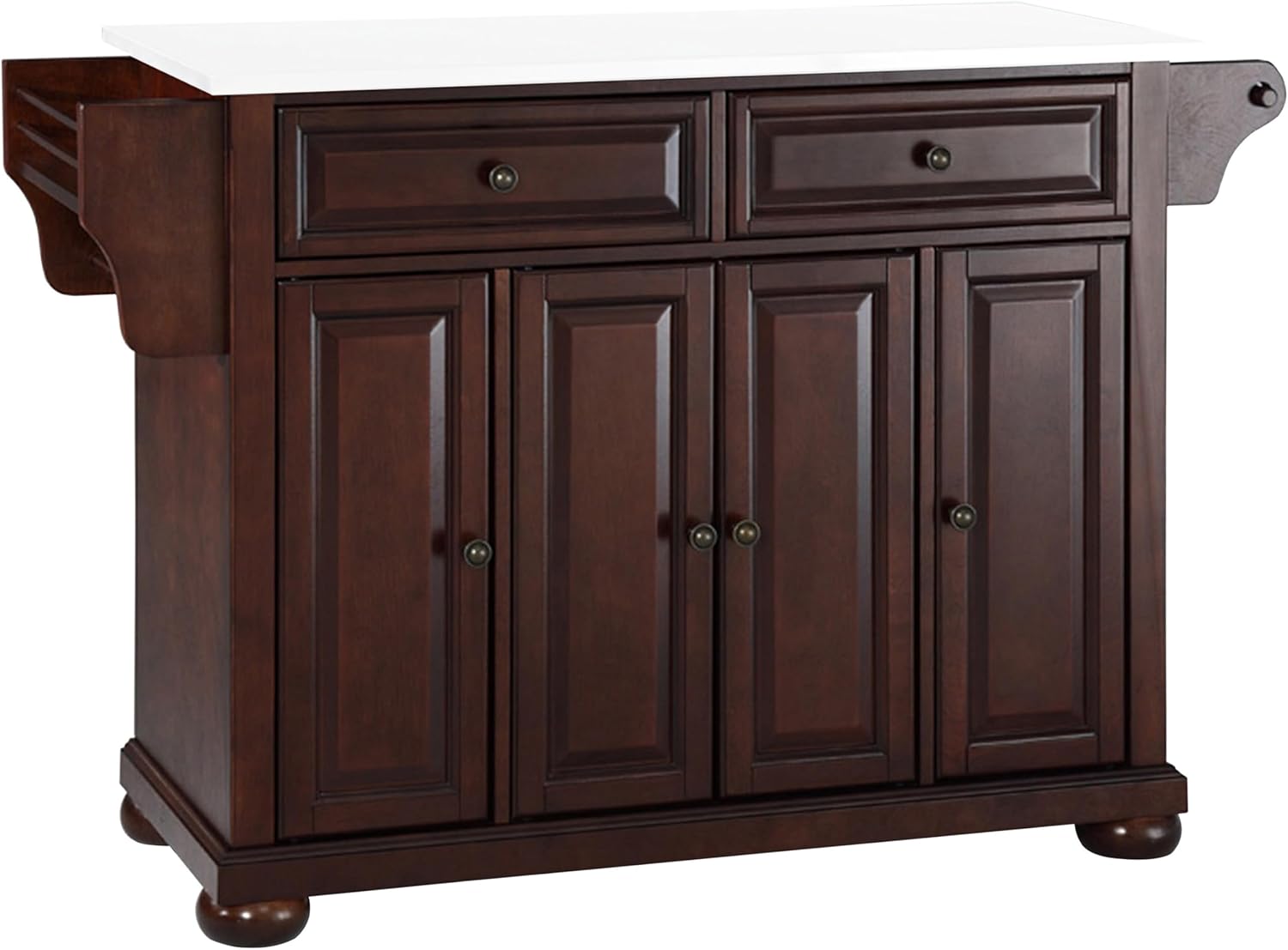 Crosley Furniture Alexandria Stone Top Rolling Kitchen Island Storage Cart, Microwave Stand, Spice Rack, Mahogany