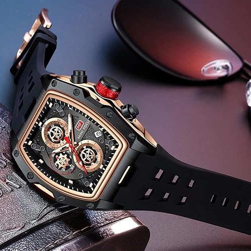 Miniatura 3 de MF MINI FOCUS Reloj para hombre Reloj de pulsera de moda hueco esfera grande luminoso impermeable deportivo analógico de cuarzo cronógrafo de