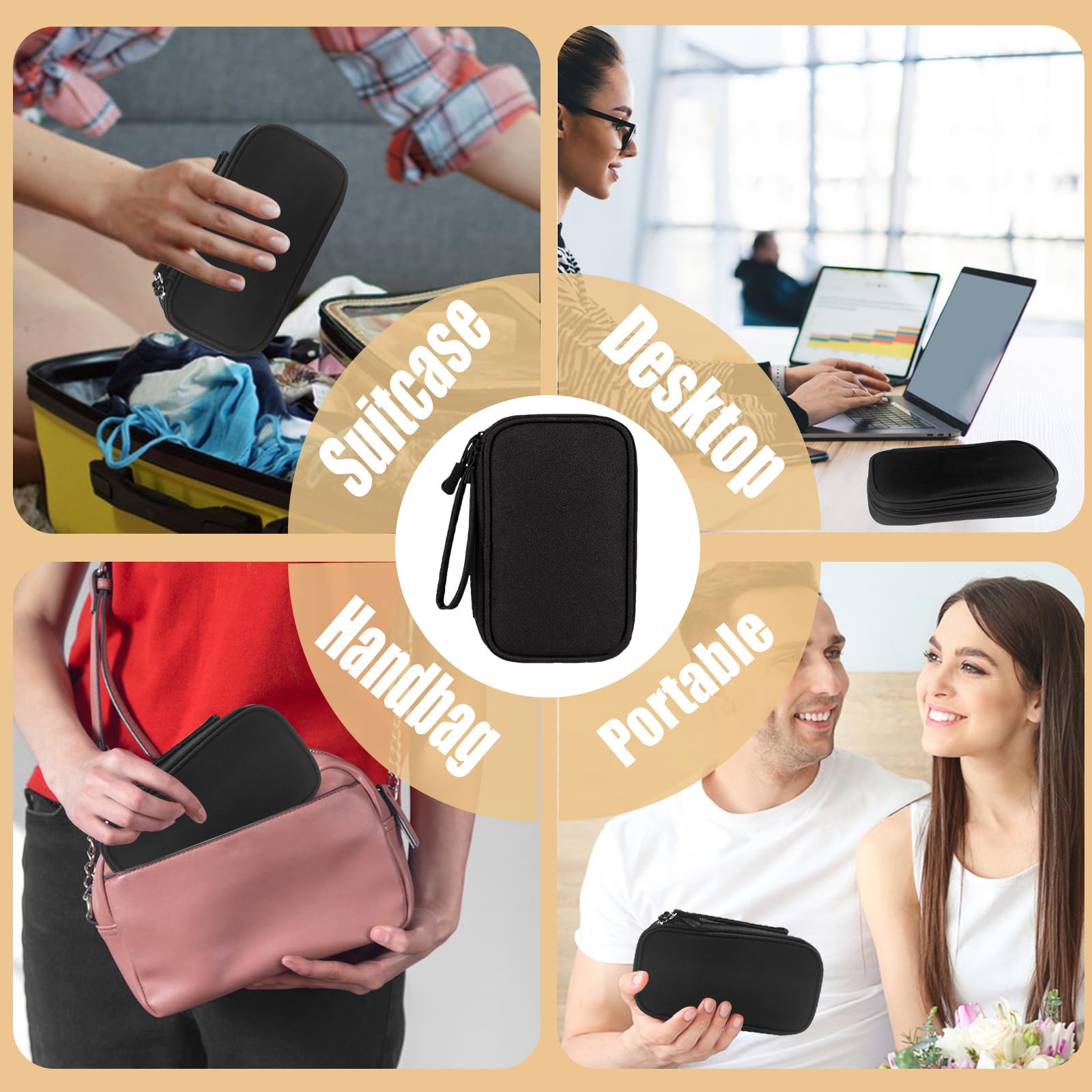 Sac de Rangement Câble Portable, Pochette pour Disque Durs Chargeur Câbles Carte SD Noir