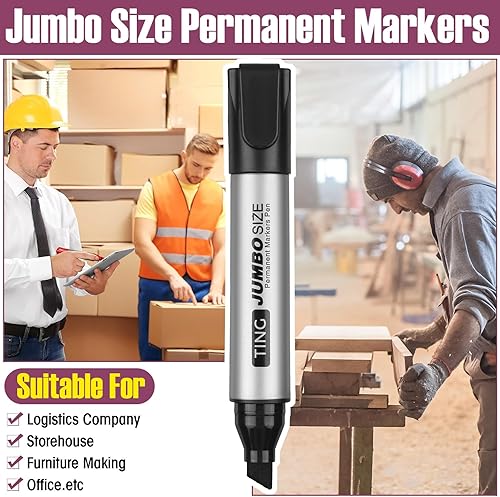 Miniatura 6 de Fuutreo 10 Pack Jumbo Permanent Markers Bulk Large Chisel Tip Permanent Markers Quick Drying Waterproof Big Huge Poster Pens for Office, Logistics