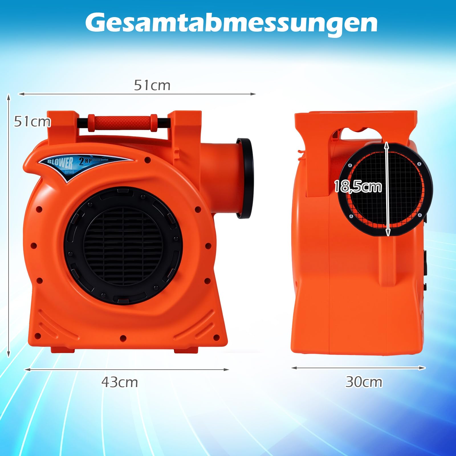 COSTWAY Kommerzielles 2300W Luftgebläse mit 2-PS-Motor, Gebläsepumpe mit Griff, tragbarer elektrischer Standventilator für Riesige Hüpfburg, Wasserrutsche & Dekorationen