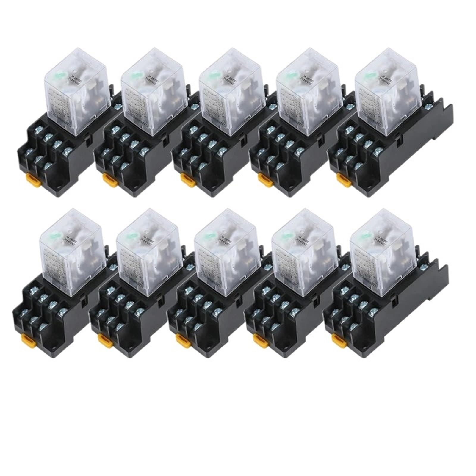 Relé de potencia MY4NJ, 10 unidades, CC de 12 V, 24 V, 36 V, 48 V, 110 V, 220 V, 380 V, bobina de 5 A, 4 NO, 4 NC, carril DIN, relé de tiempo de 14 pines con base de zócalo(DC,24V)