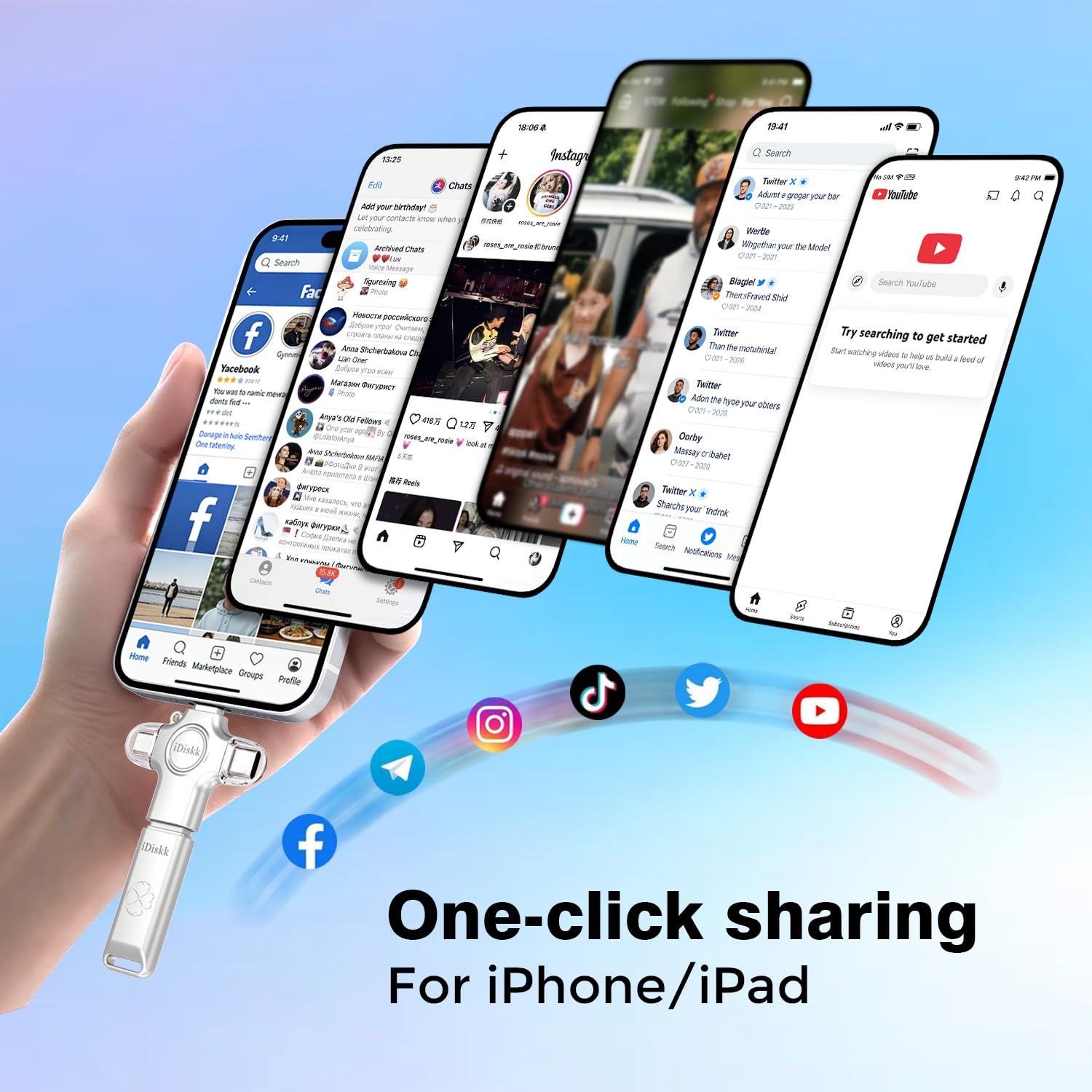 iDiskk Chiavetta fotografica per chiavetta USB da 128 GB, memoria Memory Stick | Photo Stick per iPhone, iPad, Android, Mac e PC per trasferire e backup automatico di foto/video/Fies