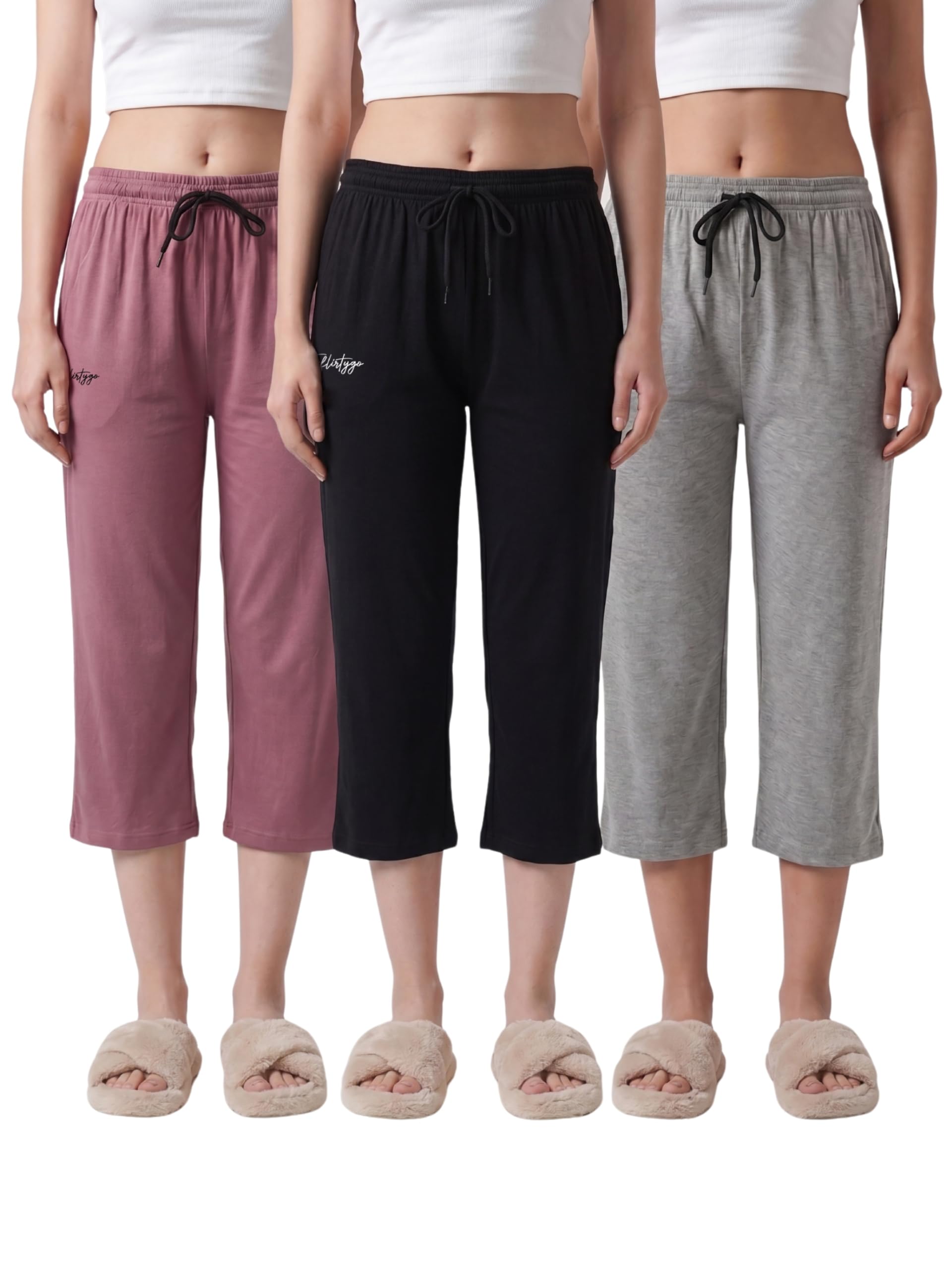 fflirtygo Women's Cotton Plain Calf Length Capri | Nightwear Pyjama | 3/4th Solid Pyjama Pant | Casual wear & Lounge Wear Capri Combo (Pack of 3)-picture-37