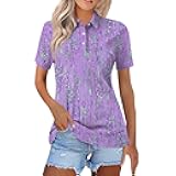 Womens Polo Tees Short Sleeve Casual Loose Fit V Neck Button Down Business Work Shirts Summer Tops