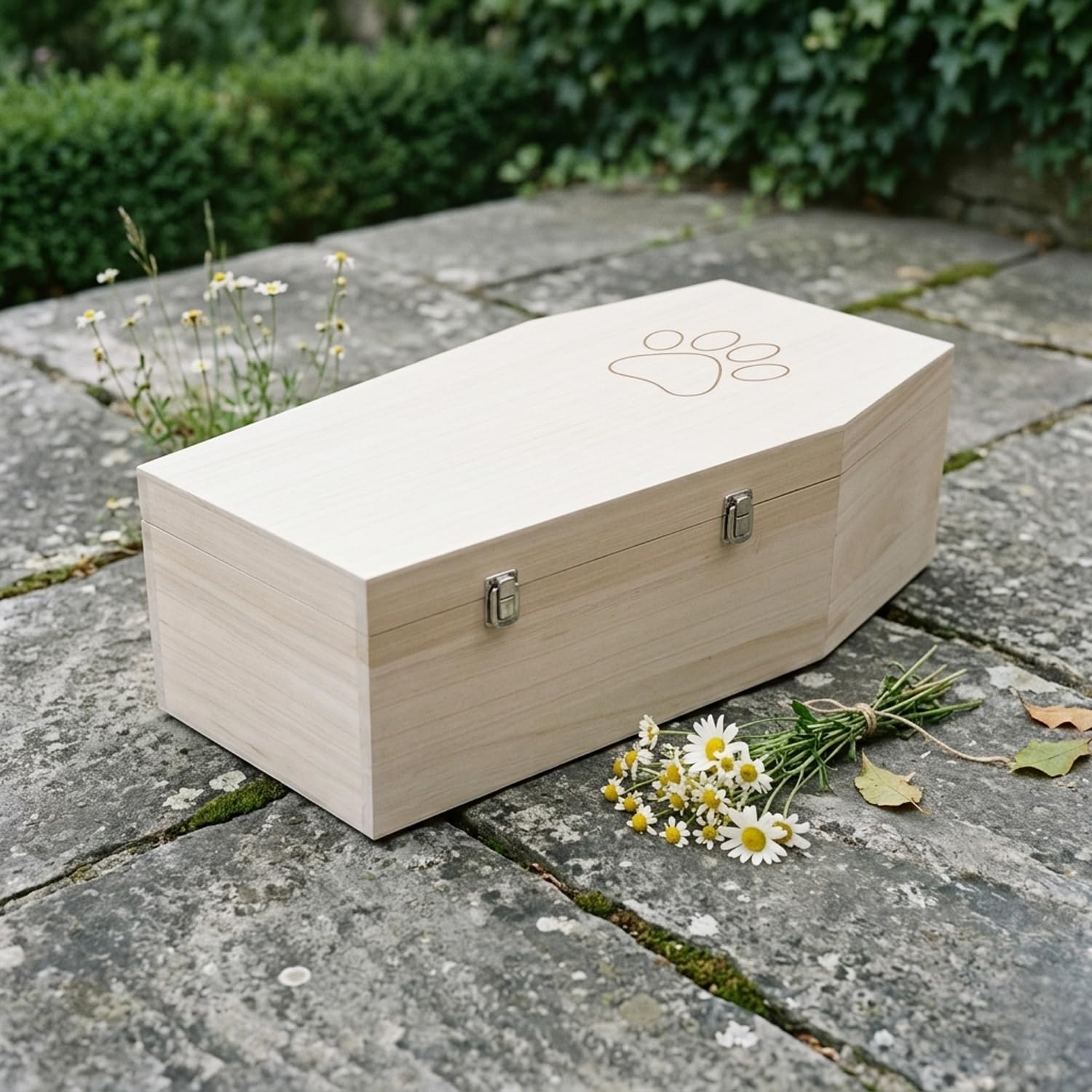 PrimoLiving ataud de Madera para Mascotas Acabado Natural - tamaño XL para Mascotas Medianas - ataud para Mascotas con Cierre Fijo de Metal - ataud Hecho de Madera