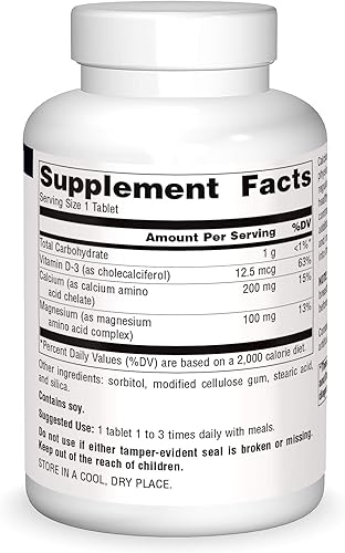 Miniatura 3 de Source Naturals Calcio y magnesio, complejo de aminoácidos con vitamina D-3, 300 mg - 250 tabletas