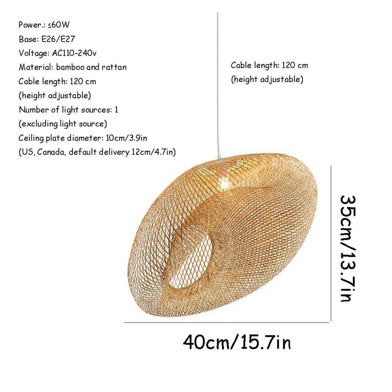 Lampadario a sospensione fatto a mano per soggiorno e cucina (60 cm)