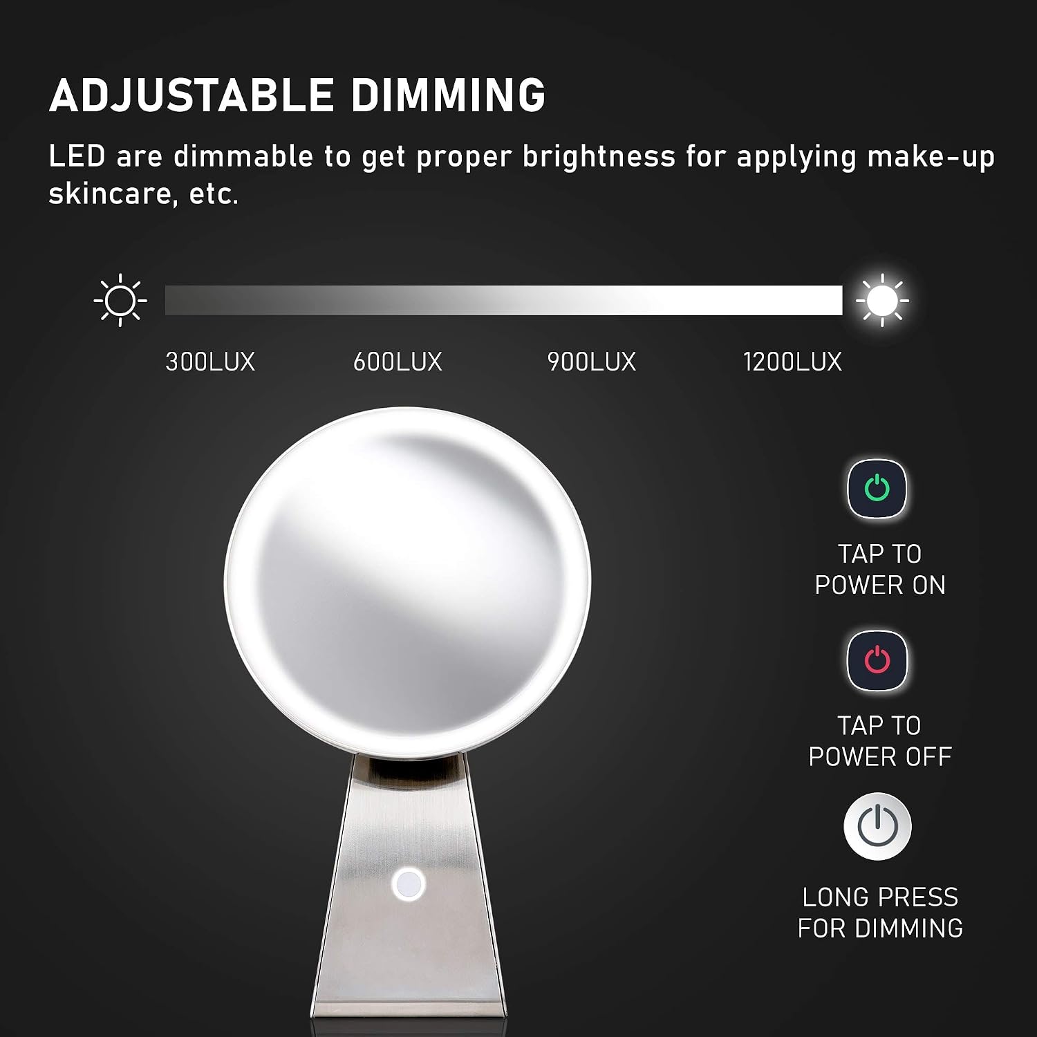 NU BRILLIANCE 8” Magnifying Makeup Mirror Cordless USB Rechargeable -5X Magnification with 360° Dimmable Lighting and Touch Control Cosmetic Makeup Mirror-2021 High End Model - Platinum
