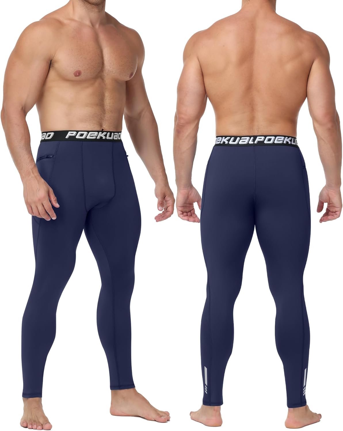 Thermal Compression Pants for Men Fleece Lined Sports Leggings Cold Weather Running Tights Base Layer with Pockets - Image 2