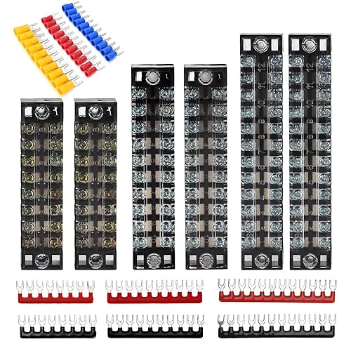 Vista 15 de 6 juegos de bloques de terminales, 6 piezas de 4/5/6 posiciones 600 V 15 A bloque de terminales de tornillo de doble fila + 6 tiras de barrera