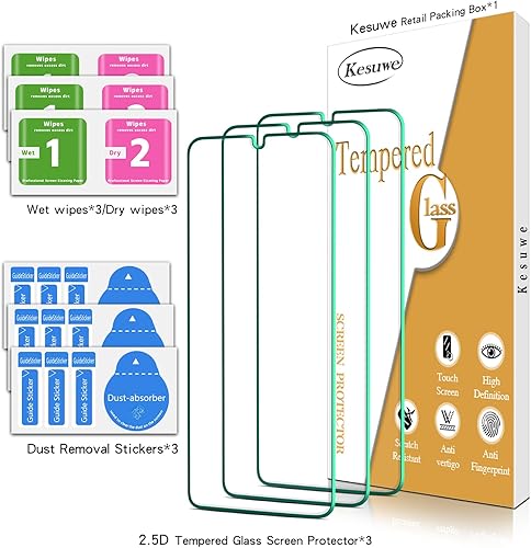 Miniatura 6 de Kesuwe Paquete de 3 protectores de pantalla para Samsung Galaxy A13 5G, vidrio templado, antiarañazos, dureza 9H, ultra resistente, transparente de