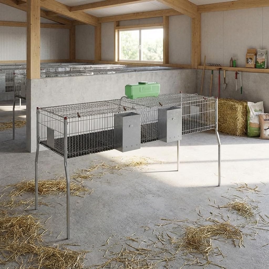 Suinga Gabbia per conigli a 2 reparti e pavimento in plastica, 200x62x99 cm