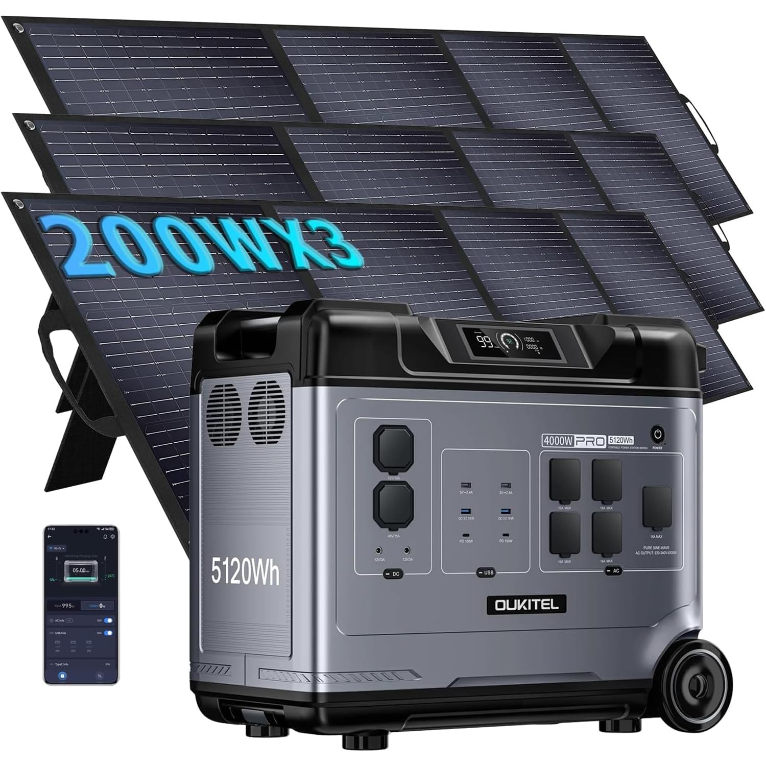 OUKITEL P5000 Pro Estacion de Energia Portatil 4000w, 5120Wh Generador Electrico Solar con Aplicación, Batería LiFePO4, 15 Puertos, Portable Power Station para Camping, Viajes, Emergencia — view 9