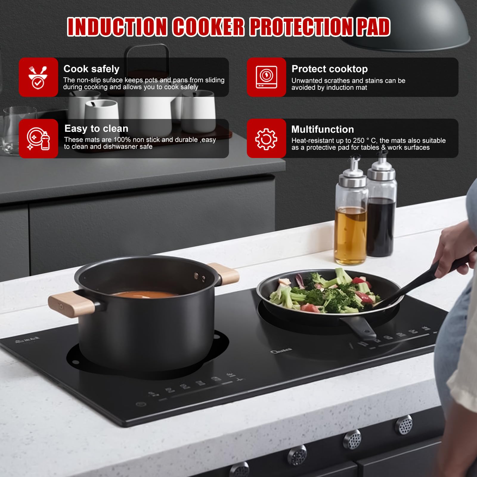 Lot De 5 Protections Pour Plaque à Induction - Tapis Silicone Résistant à 240°C, évite Les Rayures Et Les Débordements