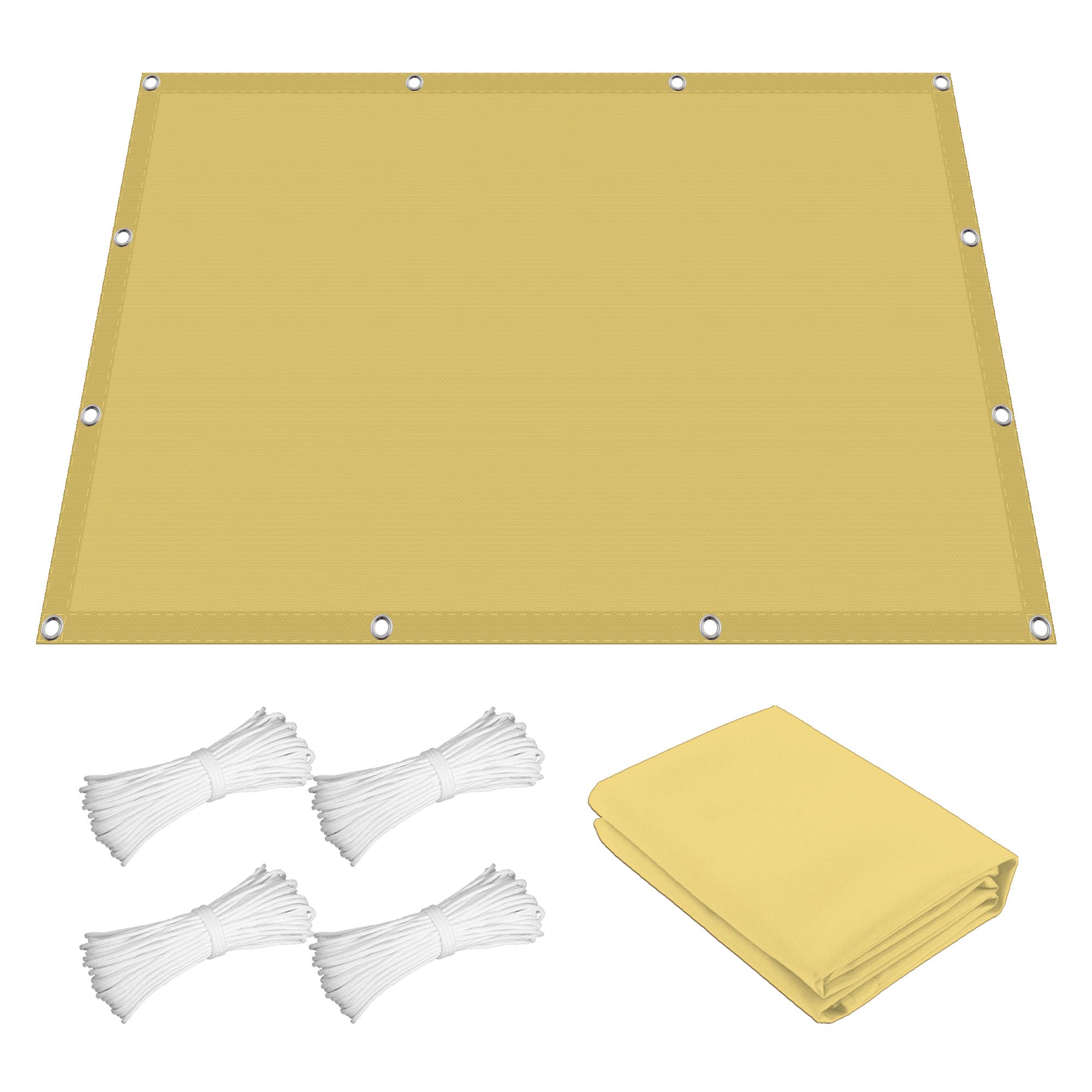 Filet d'ombrage 2.7x2.8 m jaune sable étanche anti-UV avec corde pour jardin