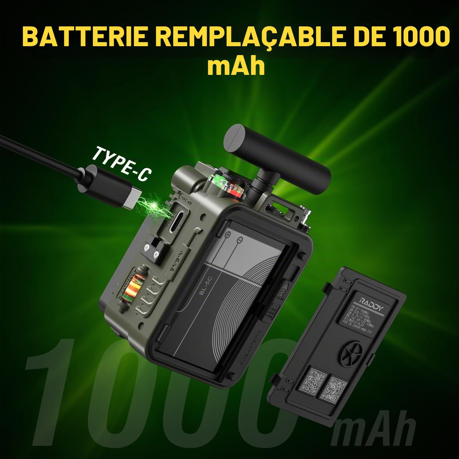Raddy RF750 Plus AM FM SW Radio Portable à Ondes Courtes, Mini-Radio avec contrôle par Application, 297 Stations préréglées, Batterie remplaçable, antenne Type T, Alarme SOS pour Camping et urgences