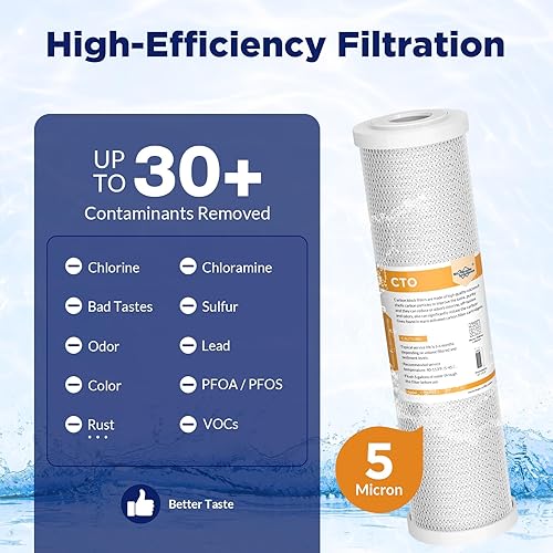 Miniatura 4 de Membrane Solutions Cartucho de filtro de agua de bloque de carbono CTO de 5 micrones de 2.5 x 10 pulgadas para sistemas de filtración de toda la