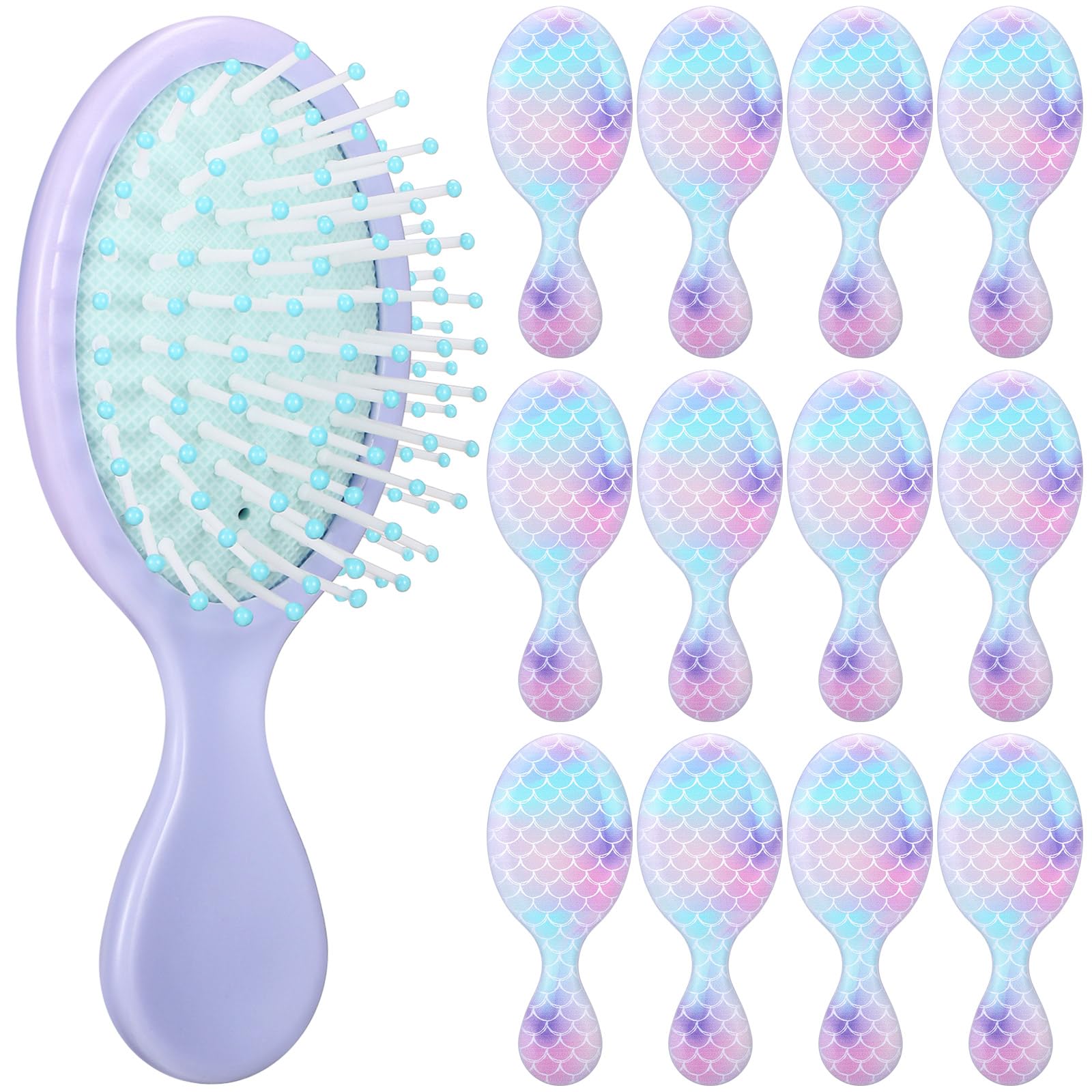 12 Pcs Mermaid Party Favors Mermaid Hair Brush for Women Mini Travel Plastic Detangler Hair Brush No Tangle Cushion Massage Comb for Birthday Party Supplies