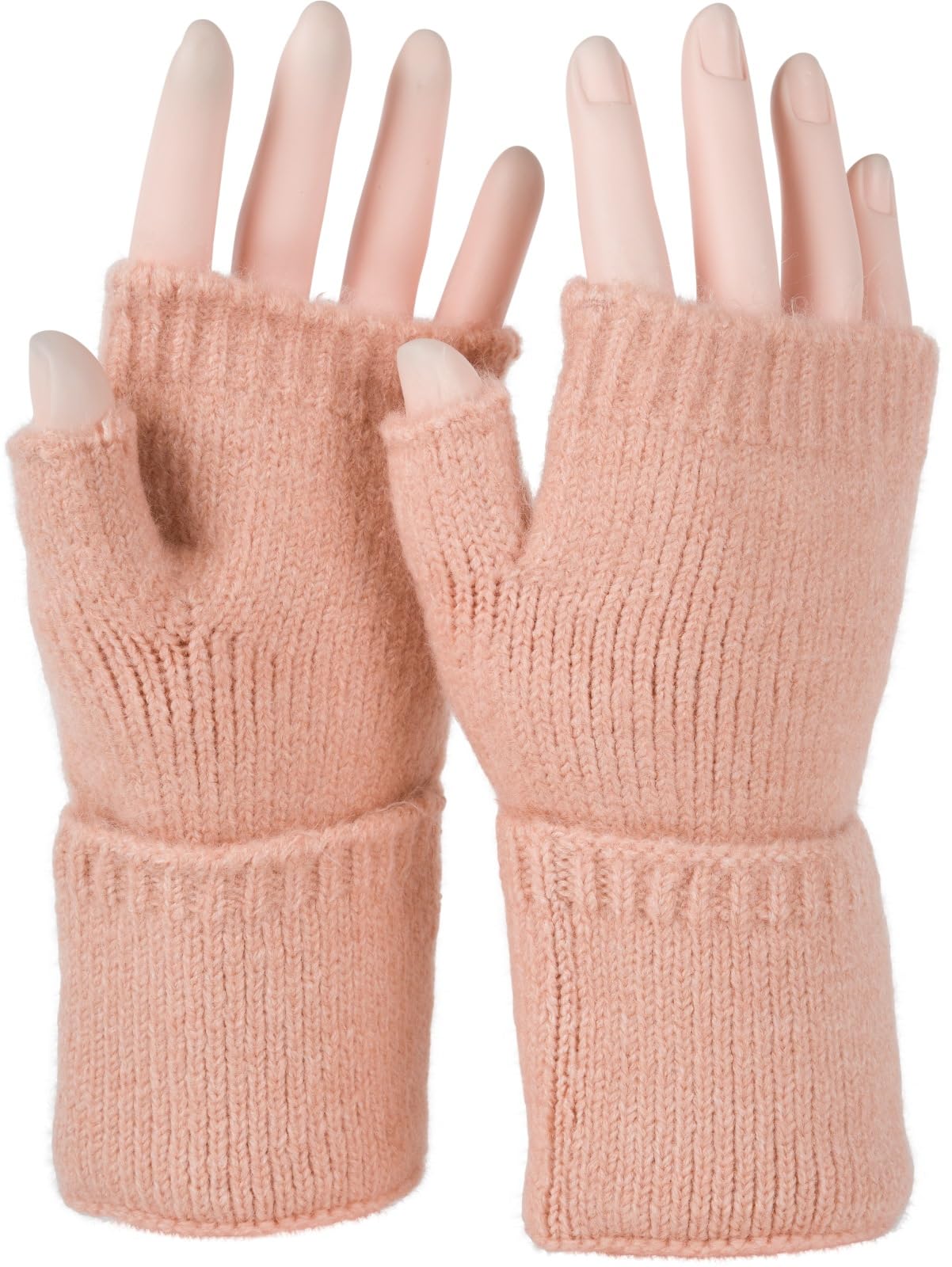 styleBREAKER Ladies Fingerless Knitted Gloves Unicoloured with cuff, warm winter gloves 09010052, Colour:Rose