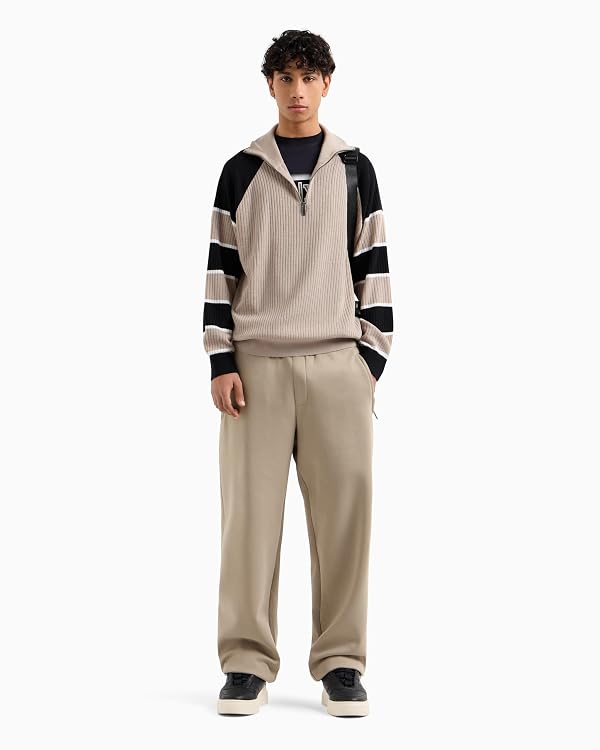 Armani Exchange Men's Half Zip Stripe Sleeve Pullover Roasted/Roasted/Deep Navy, XX-Large by Armani Exchange - Image 3