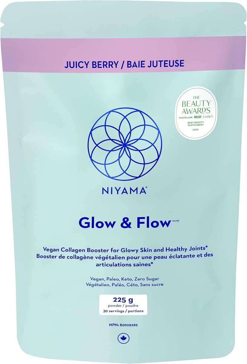 Niyama Vegan Collagen Powder | NIYAMA Glow & Flow for Healthy Skin, Hair, Joints, Bones | Made in Canada | Collagen Boosting Supplement | Juicy Berry (30 servings)