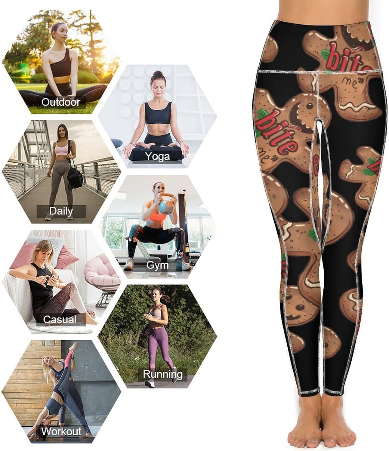 Funny Christmas Bite Me Gingerbread Women Yoga Pants High Waisted Leggings 2xL